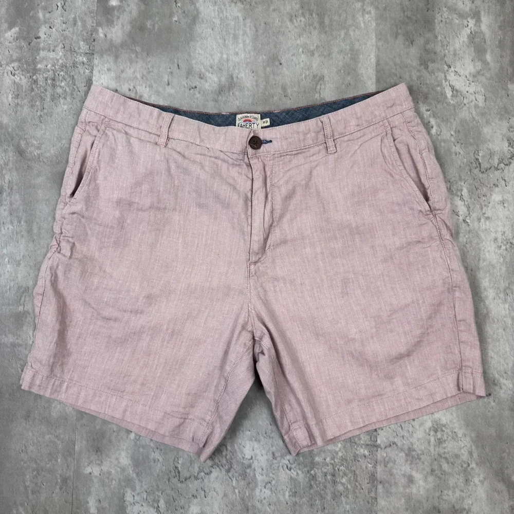 Faherty Tradewinds Shorts Mens 36 Pink Linen Blend Summer Preppy Lightweight
